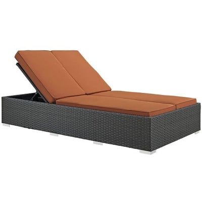 Modway Sojourn Outdoor Patio Rattan Double Chaise Lounge With Sunbrella Brand Tuscan Orange Canvas Cushions