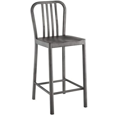 Modway Clink Brushed Metal Counter Stool In Silver - Restaurant | Patio | Deck | Kitchen | Cafe Counter Height Stool - Indoor Or Outdoor Use