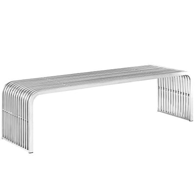 Modway Pipe Stainless Steel Bench, Silver