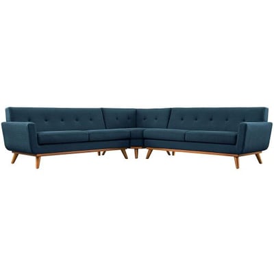 Modway Engage Mid-Century Modern Upholstered Fabric L-Shaped Sectional Sofa In Azure