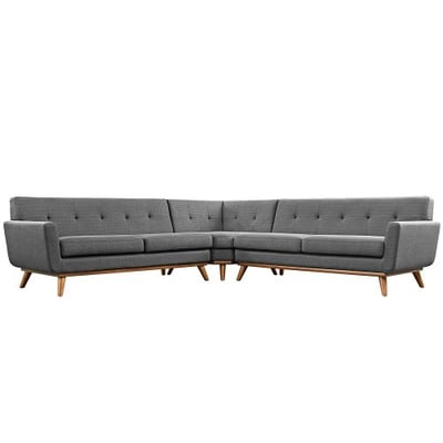 Modway Engage Mid-Century Modern Upholstered Fabric L-Shaped Sectional Sofa In Gray