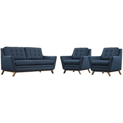 Modway EEI-2141-AZU-SET Beguile Mid-Century Modern Loveseat Upholstered Fabric with Loveseat and Two Armchairs Azure