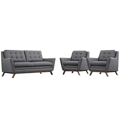 Modway EEI-2141-DOR-SET Beguile Mid-Century Modern Loveseat Upholstered Fabric with Loveseat and Two Armchairs Gray