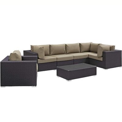 Modway Convene Wicker Rattan 7-Piece Outdoor Patio Sectional Sofa Furniture Set in Espresso Mocha