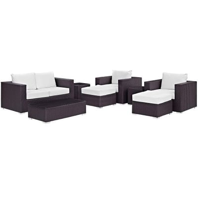 Modway Convene 8 Piece Patio Sofa Set in Espresso and White