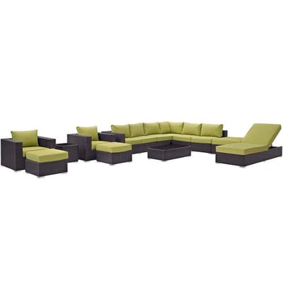 Modway Convene 12 Piece Patio Sectional Set in Espresso and Peridot