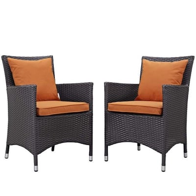 Modway Convene Wicker Rattan Outdoor Patio Dining Armchairs With Cushions in Espresso Orange - Set of 2
