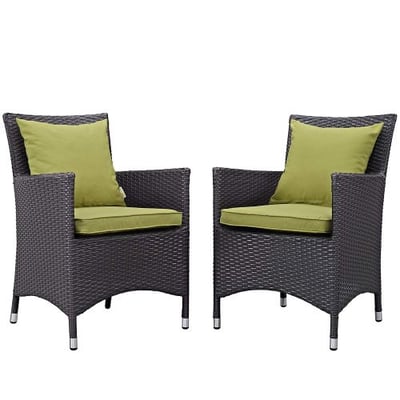 Modway Convene Wicker Rattan Outdoor Patio Dining Armchairs With Cushions in Espresso Peridot - Set of 2