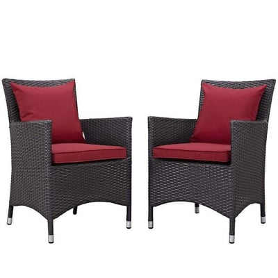 Modway Convene Wicker Rattan Outdoor Patio Dining Armchairs with Cushions in Espresso Red - Set of 2