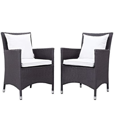 Modway Convene Wicker Rattan Outdoor Patio Dining Armchairs With Cushions in Espresso White - Set of 2