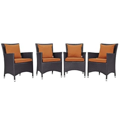 Modway Convene Wicker Rattan Outdoor Patio Dining Armchairs with Cushions in Espresso Orange - Set of 4