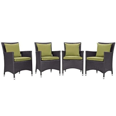 Modway Convene Wicker Rattan Outdoor Patio Dining Armchairs With Cushions in Espresso Peridot - Set of 4