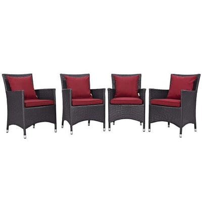 Modway Convene Wicker Rattan Outdoor Patio Dining Armchairs With Cushions in Espresso Red - Set of 4