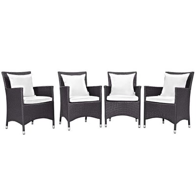 Modway Convene Wicker Rattan Outdoor Patio Dining Armchairs With Cushions in Espresso White - Set of 4