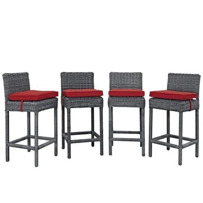 Modway EEI-2198-GRY-RED-SET Summon Bar Stool Outdoor Patio Sunbrella Set of 4, Canvas Red