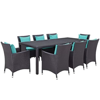 Modway Convene 9 Piece Patio Dining Set in Espresso and Turquoise