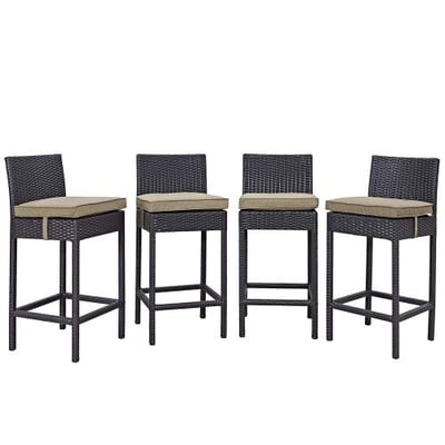 Modway Convene Wicker Rattan Outdoor Patio Bar Stools With Cushions in Espresso Mocha - Set of 4