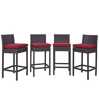 Modway Convene Wicker Rattan Outdoor Patio Bar Stools With Cushions in Espresso red - Set of 4
