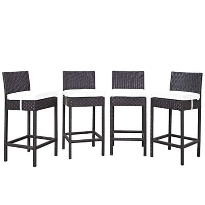 Modway Convene Wicker Rattan Outdoor Patio Bar Stools With Cushions in Espresso White - Set of 4