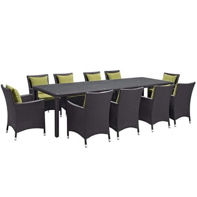 Modway Convene 11 Piece Patio Dining Set in Espresso and Peridot