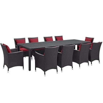 Modway Convene 11 Piece Patio Dining Set in Espresso and Red