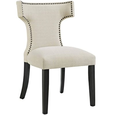 Modway Curve Mid-Century Modern Upholstered Fabric Dining Chair With Nailhead Trim In Beige