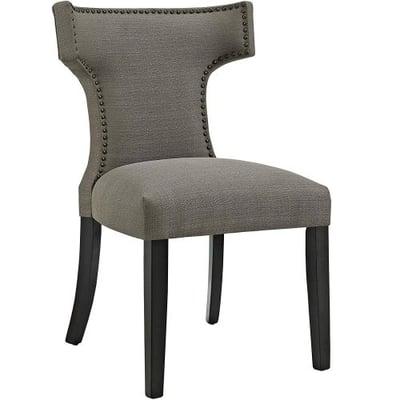 Modway Curve Mid-Century Modern Upholstered Fabric Dining Chair With Nailhead Trim In Granite