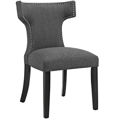 Modway Curve Mid-Century Modern Upholstered Fabric Dining Chair Nailhead Trim in Gray