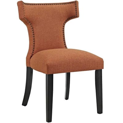Modway Curve Mid-Century Modern Upholstered Fabric Dining Chair With Nailhead Trim In Orange