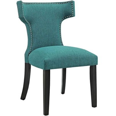 Modway Curve Mid-Century Modern Upholstered Fabric Dining Chair With Nailhead Trim In Teal