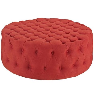 Modway EEI-2225-ATO Amour Fabric Upholstered Button-Tufted Round Ottoman Atomic Red Orange