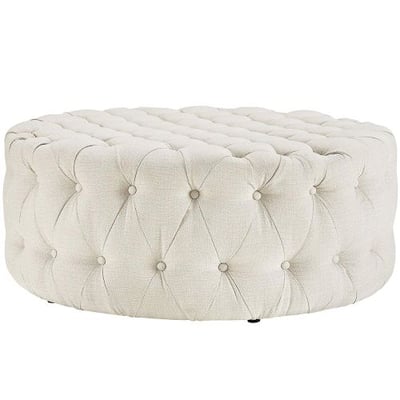 Modway Amour Fabric Upholstered Button-Tufted Round Ottoman in Beige