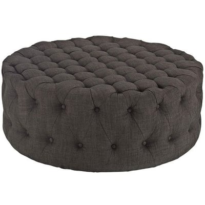 Modway Amour Fabric Upholstered Button-Tufted Round Ottoman in Brown