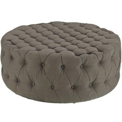 Modway Amour Fabric Upholstered Button-Tufted Round Ottoman in Granite