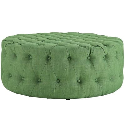 Modway Amour Fabric Upholstered Button-Tufted Round Ottoman in Kelly Green