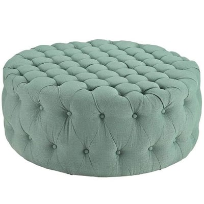 Modway Amour Fabric Upholstered Button-Tufted Round Ottoman in Laguna