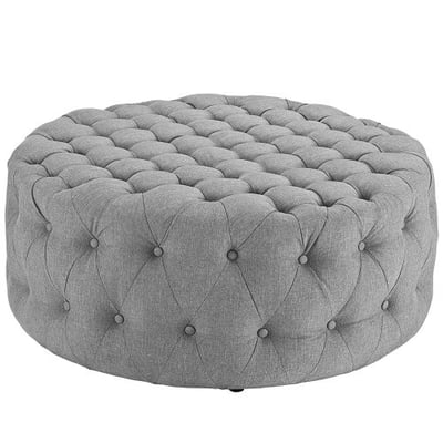 Modway EEI-2225-LGR Amour Fabric Upholstered Button-Tufted Round Ottoman in Light Gray