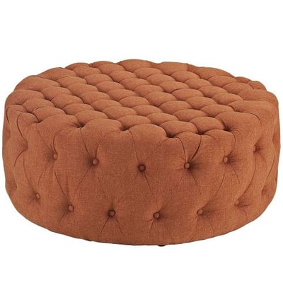 Modway Amour Fabric Upholstered Button-Tufted Round Ottoman in Orange