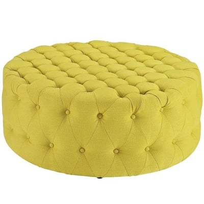 Modway Amour Fabric Upholstered Button-Tufted Round Ottoman in Sunny