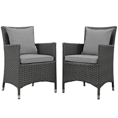 Modway EEI-2242-CHC-GRY-SET Sojourn 2 Piece Outdoor Patio Sunbrella Dining Set in Canvas Gray, Chairs