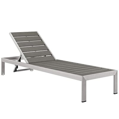 Modway Shore Aluminum Outdoor Patio Chaise Lounge Chair in Silver Gray