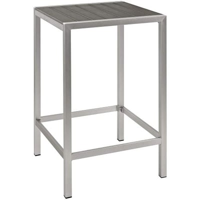 Modway Shore Aluminum Outdoor Patio Square Bar Table in Silver Gray
