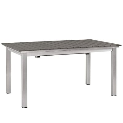 Modway Shore Outdoor Patio Wood Accent Dining Table in Silver Gray