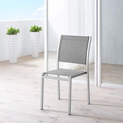 Modway EEI-2259-SLV-GRY Shore Outdoor Patio Aluminum Side Chair in Silver Gray