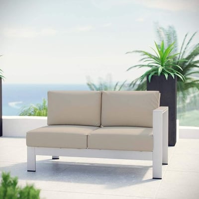 Modway Shore Aluminum Outdoor Patio Right Arm Loveseat in Silver Beige