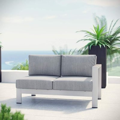 Modway Shore Aluminum Outdoor Patio Right Arm Loveseat in Silver Gray