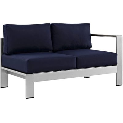 Modway Shore Aluminum Outdoor Patio Right Arm Loveseat in Silver Navy