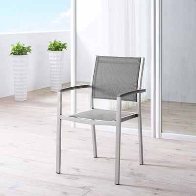 Modway EEI-2272-SLV-GRY Shore Outdoor Patio Aluminum Dining Chair in Silver Gray