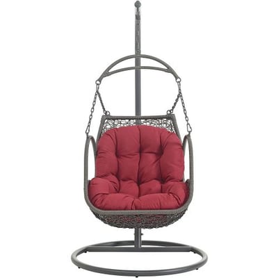 Modway EEI-2279-RED-SET Arbor Outdoor Patio Balcony Porch Lounge Swing Chair Set with Stand Red