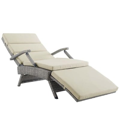 Modway EEI-2301-LGR-BEI Envisage Chaise Outdoor Patio Wicker Rattan Lounge Chair, Light Gray Beige